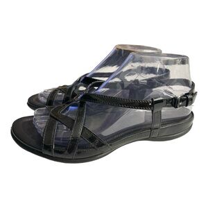 Ecco Black Patent Leather Adjustable Strap Slingback Sandals Womens Size 38 EUR